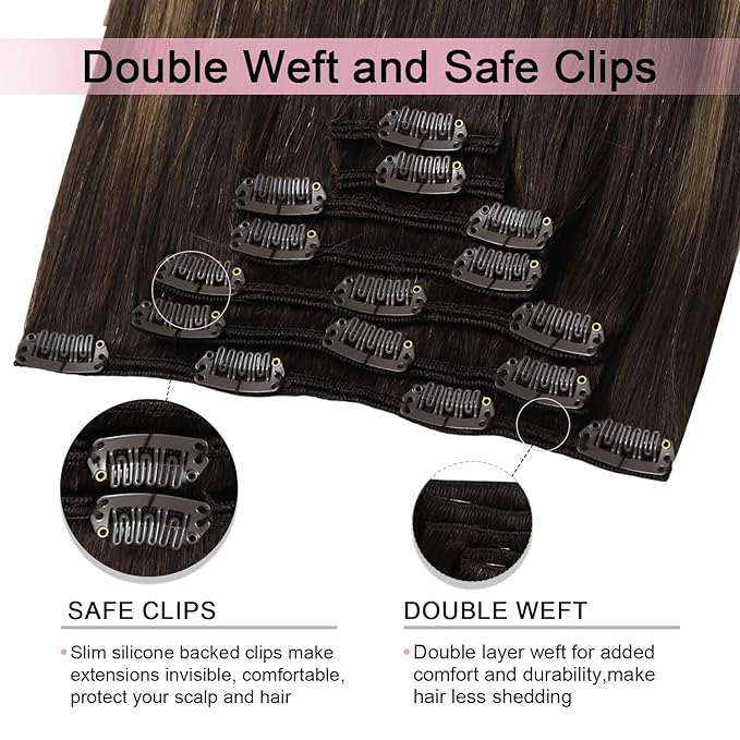 Pro2.0 Remy Real Human Hair Extensions Clip ins 120g Thick 7pcs Color #2/6/18 Dark Brown to Dirty Blonde Remy Clip in Hair Extensions Real Human Hair 16inch Double Weft（#2/6/18-16inch）