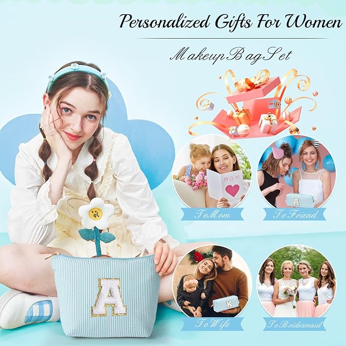 YOOLIFE Stocking Stuffers For Teen Girls Christmas Gifts For Teenage Girls Initial Makeup Bag | Cosmetic Travel Toiletry Bag | 9 10 11 12 13 14 15 Years Old | Teen Girl Gifts Trendy Stuff S