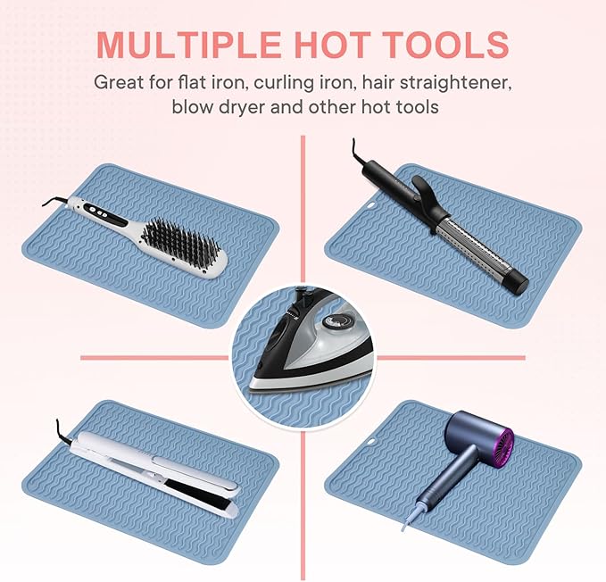 Oversize Silicone Heat Resistant Mat, Portable Travel Mat Cover with Velcro for Curling Irons, Flat Irons, Hair Straightener and Hot Hair Styling Tools(14.2" x 11")