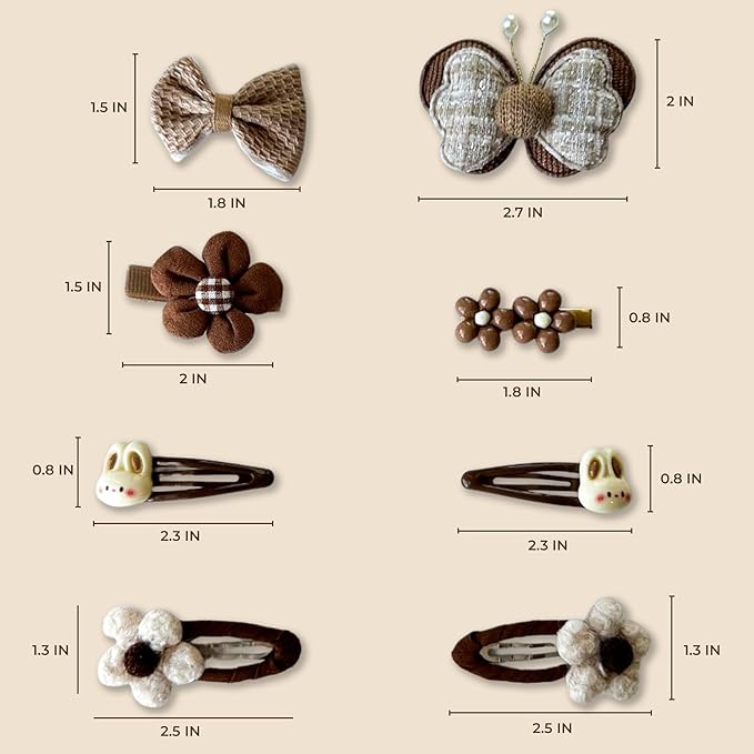 Hair Clips for Baby Girls-8 Pcs Beige Hair Accessories with Knitted Flower, Bow, Butterfly Designs-Soft Wool and Crochet Hairpins-Non-Slip Barrettes for Daily and Occasional Wear (Design 5-8pc Set)