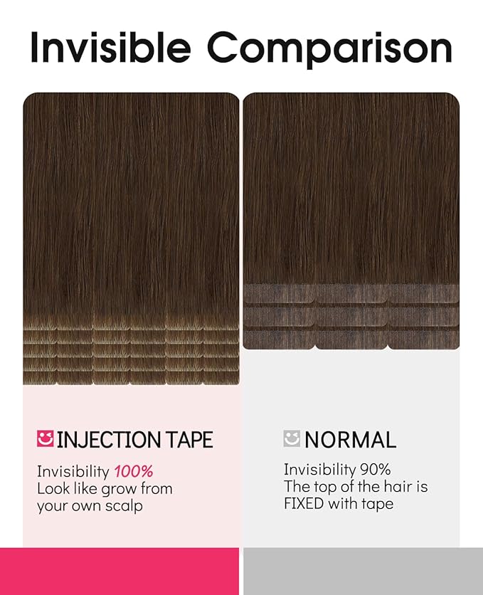 Youngsmile Insert Tape in Hair Extensions Injection Human Hair Extensions #4 Chocolate Brown Invisi Edge Tape ins Remy Human Hair 20 Inch Injected Hair Tape in Extensions 20pcs 45g Straight (#4,20'')