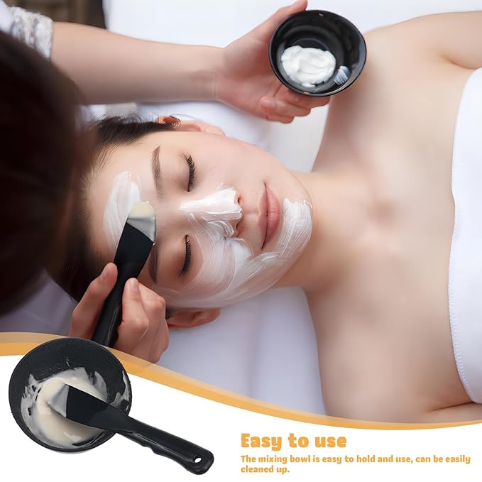 Sturdy Silicone Face Mask Mixing Bowls Flat Spatula Reusable Mud Mask Bowls for DIY Facial Care and Spa Supplies (Black)