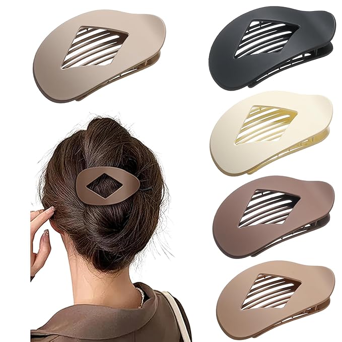 5 PCS Flat Hair Clips, No Crease Flat Claw Clips for Women, Large Strong Hold Barrettes for Thick Thin Hair, French Duckbill Styling Accessories(Neutral Matte)