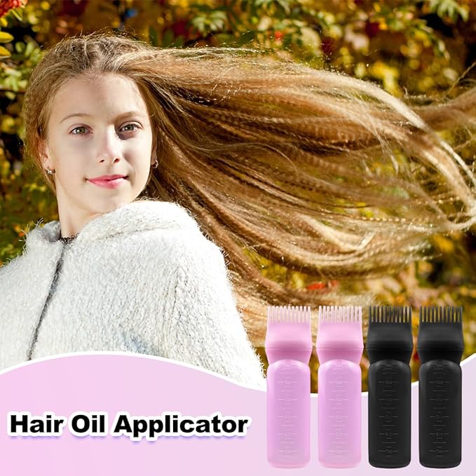 ELANE Hair Oiler Comb Bottle, 4PCS Root Comb Applicator Bottle 6oz (2Black+2Pink)