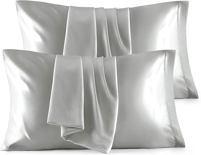 Bedsure King Size Satin Pillowcase Set of 4 - Silver Grey Pillow Covers for Hair and Skin 20x36 Inches with Envelope Closure, Similar to Silk Pillow Cases, Gifts for Women Men