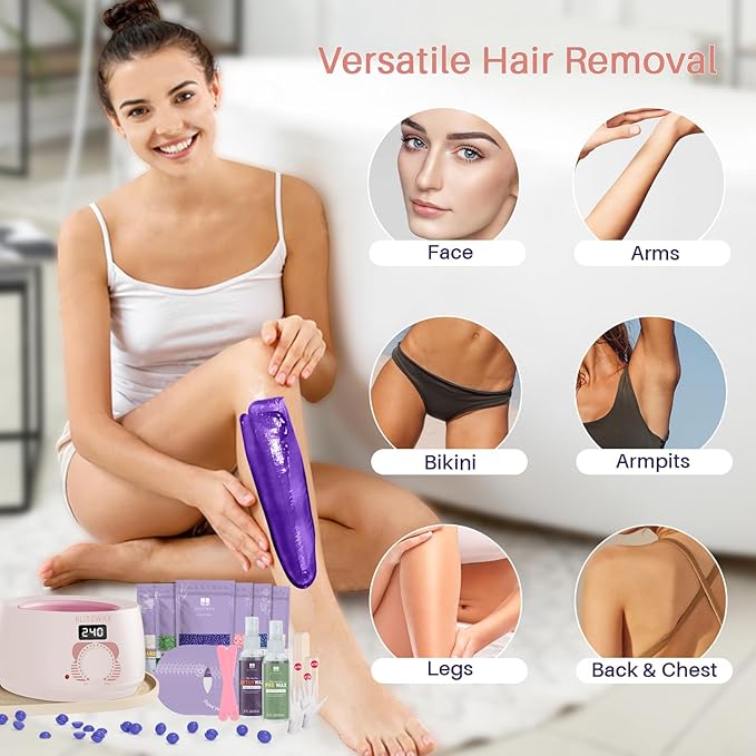 BLITZWAX Brazilian and Bikini Waxing Kit for Women, Hard Wax Warmer for Face, Legs, and Body, At Home Hair Removal Kit, Beginner Friendly, Quick Heating, 6 Packs Wax Beads