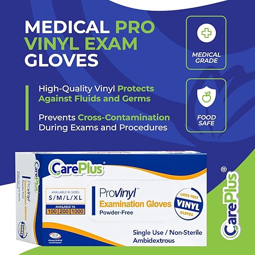 Pro Vinyl Clear Gloves - Extra Large Size, 100 Count | Latex-Free, Powder-Free, Heavy Duty, Non-Sterile, | Food Prep, Kitchen & Cleaning Gloves, Hair Coloring | Ideal for Professional Use
