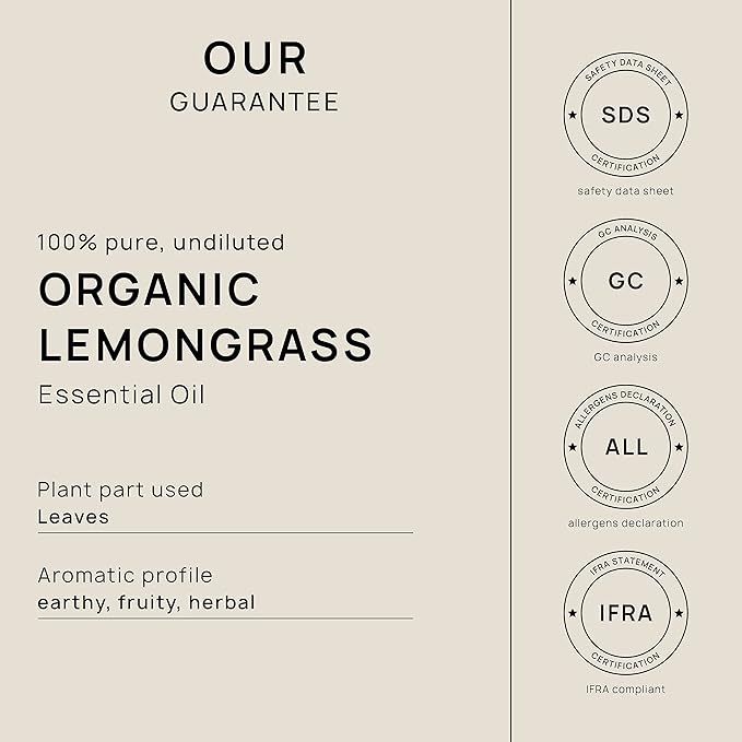 VINEVIDA Organic Lemongrass Essential Oil - Gallon Organic Lemongrass Oil Undiluted - Bulk Gallon Essential Oil for Soap Making Safe for Skin - DIY Candle Scents for Candlemaking Scents - 8 lbs