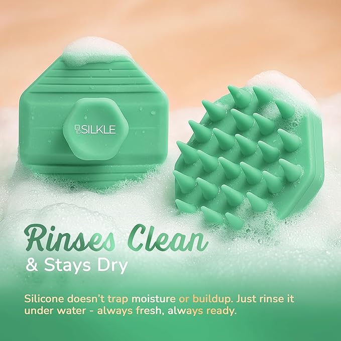 Silicone Scalp Scrubber - Massage Shampoo Brush, Soft Bristles for Hair Growth & Dandruff Removal - Ergonomic Design, Wet & Dry Use, Deep Cleansing Scalp Exfoliator for All Hair Types - Green