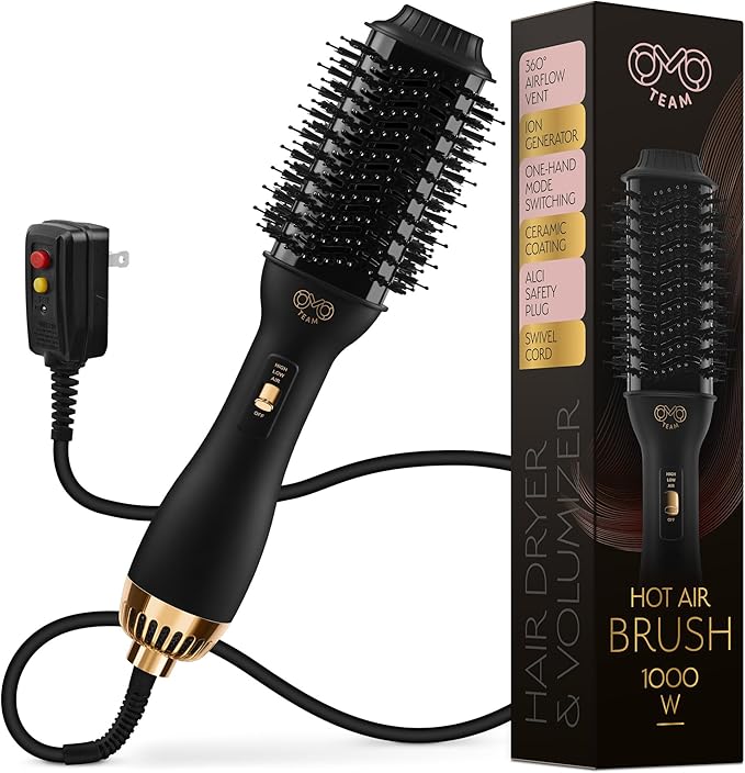 Professional Blowout Hair Dryer Brush, Black Gold Dryer and Volumizer, Hot Air Brush for Women, 60MM Oval Shape