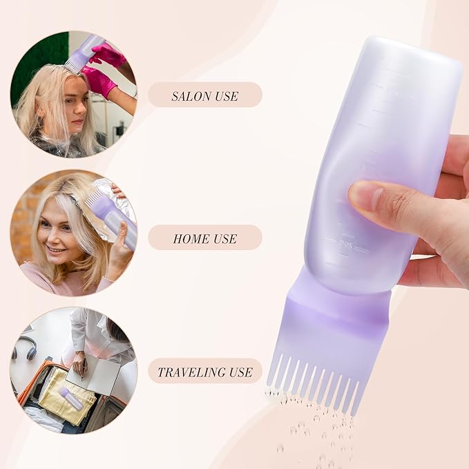 Pimoys Hair Oil Applicator Bottles Dye Brush for Women Scalp, Hair Color Products Things with Root Comb, Purple 2 Pack