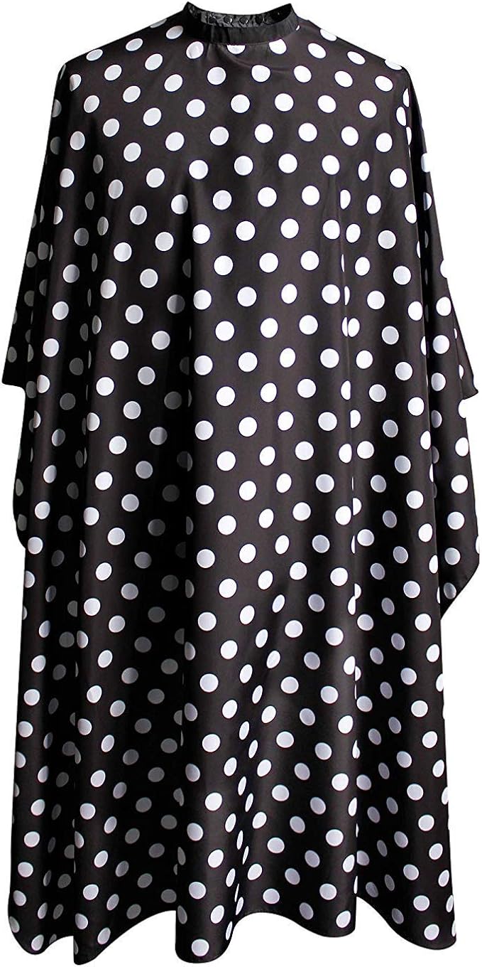 Professional Salon Cape - Polyester Hair Cutting Cape, 54"x62", Black and White Dots