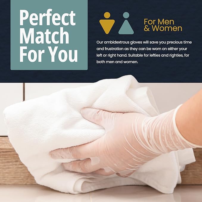 MED PRIDE Medical Vinyl Examination Gloves (Large, 100-Count) Latex & Rubber Free, Ultra-Strong, Clear Disposable Powder-Free Gloves for Healthcare & Food Handling Use (Pack of 2)