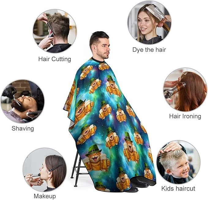 Extra Long Barber Styling Cape, Cool Cat with Hat Beer Mugs Funny Drink Haircut Hairdressing Cloth Apron Hair Cutting Cloak for Hair Cutting