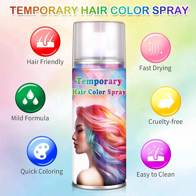White Hair Spray Color for Women and Kids,One-time Use Temporary Hair Dye,Quick-drying Colored Hair Spray for Halloween Christmas Cosplay,120ML (White）