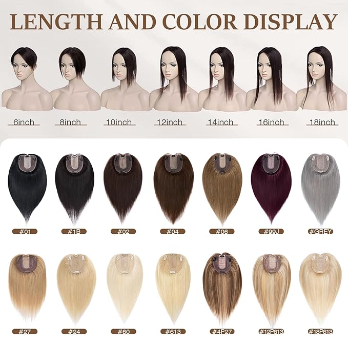 Rich Choices Hair Toppers for Women Real Human Hair 100% Human Remy Toppers NO Bangs for Women with Thinning on Top Clip in Hairpiece 4"x4.7"Lace Base 16 Inch #613 Bleach Blonde