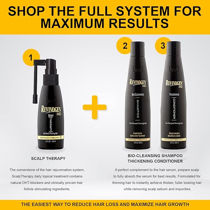 Revivogen MD Bio-Cleansing Shampoo for Thinning Hair, DHT Blocker Shampoo, Hair Loss Shampoo, Shampoo Thinning Hair, Soothes Scalp, Routine Shampoo for Women/Men Hair Loss, Hair Shampoo, 12oz