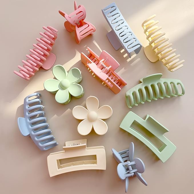 Large Hair Claw Clips 12 Pack, Flower Hair Clips for Thin Hair, Big Square Matte Strong hold for Thick Hair, 3 Styles Hair Clips for Women Thick Hair 4 Colors