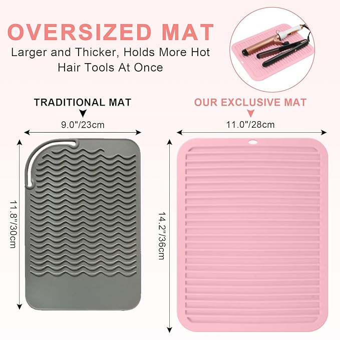 AMIJEAL Oversize Silicone Heat Resistant Mat for Hair Tools, Curling Iron Flat Iron Hair Straightener Holder Mat, Portable Hot Tools Cover Pad for Travel Vanity Salon(14.2" x 11.0")