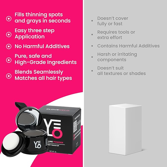 VELO Hairline Powder–GRAY Hair Root Touch Up Powder for Women & Men–Instantly Covers Gray Hair, Thinning Hair & Bald Spots–Sweatproof Root Cover Up–Puff & Mirror Compact, 13 Shades