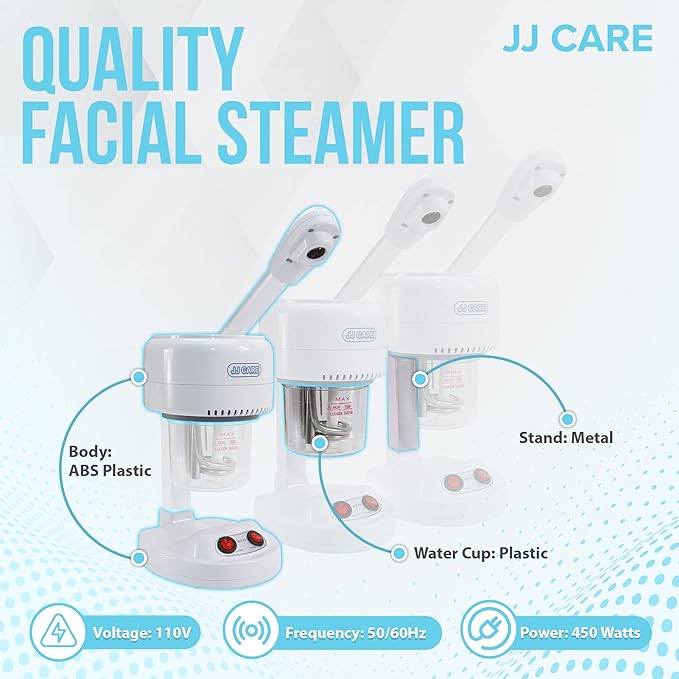 JJ CARE Ozone Facial Steamer Tabletop with Rotating Spray Head at 360 Degrees and Auto Shut Off Feature - Portable for Facial Deep Cleaning & Vaporizer
