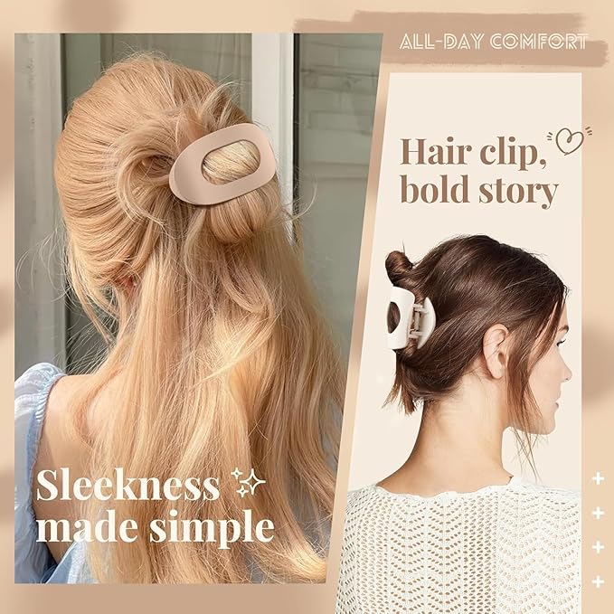 Flat Hair Claw Clips for Women,Matte Medium Hair Clips for Thick & Thin Hair- Comfortable Everyday Use for Office, Yoga, Party & Casual Styling (4PCS A)