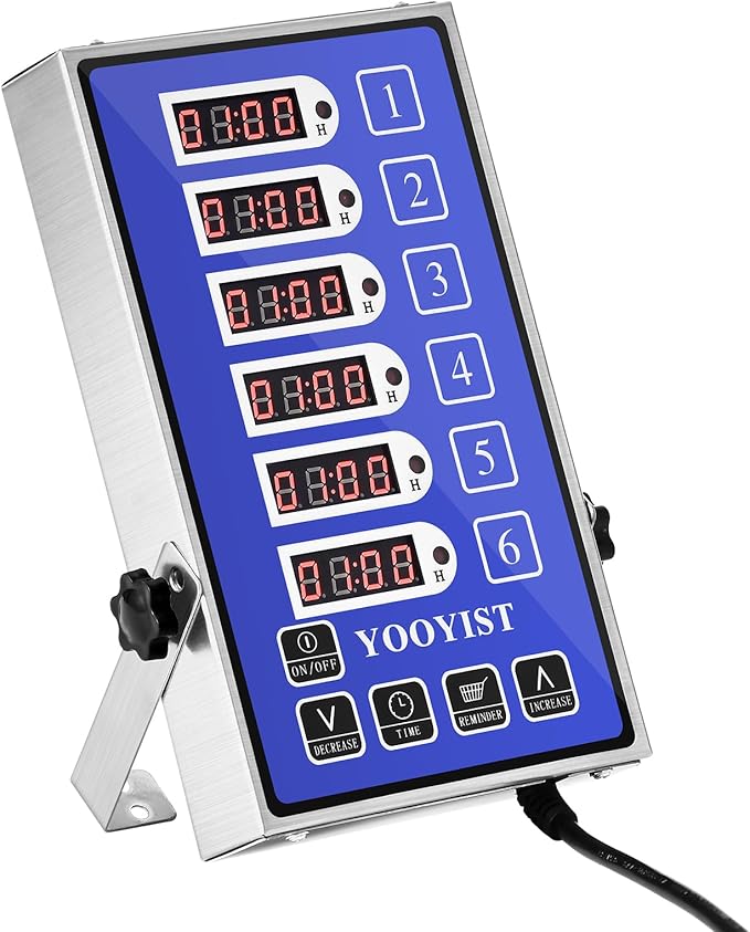Precision Kitchen Timers for Cooking – 6 Channel Commercial Kitchen Timer Restaurant Kitchen Supplies – Stainless Steel Digital LED Chef Cooking Timer – Reminder Function, Loud Alarm, Blue
