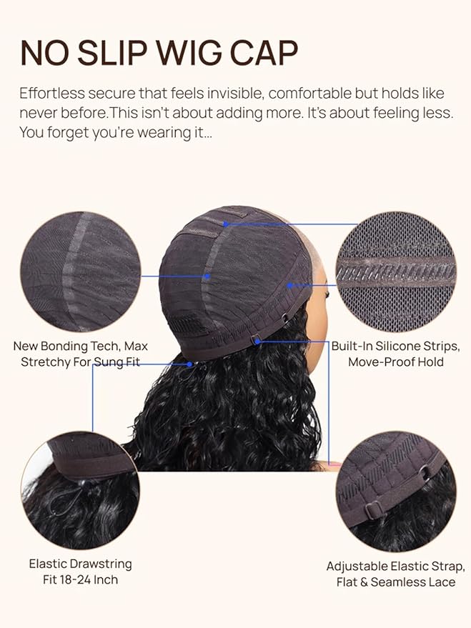 Julia Hair No Slip Yaki Straight 7x5 Lace Closure Glueless Drawstring Wig Flexible Mesh Cap Bye-Bye Slip Pre Cut HD Lace Front Pre Everything Bleached Knots Wear and Go Wig,Zero Slip Hold 24 Inch