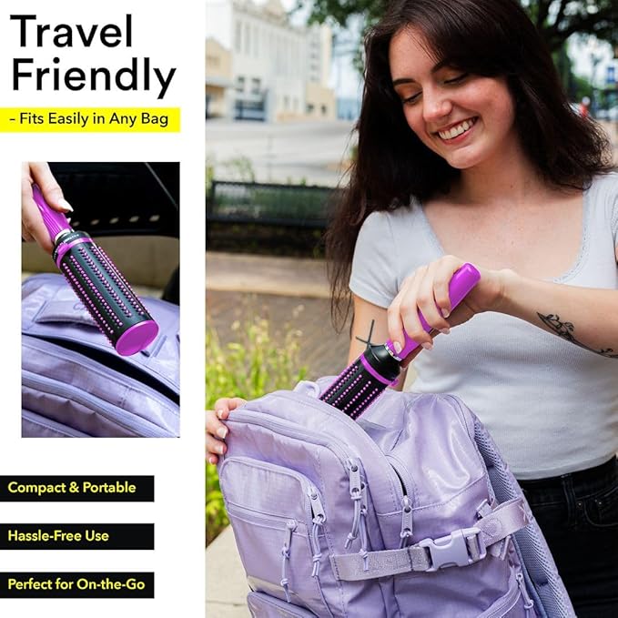 Self Cleaning Hair Brushes for Women - Curly Hair Detangler Brush Comb - Round Roller Retractable Travel Hairbrush - Purple Christmas Gifts
