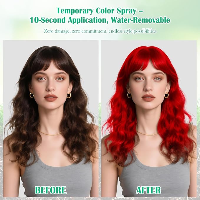 Christmas Red Hair Spray, Hair Spray Temporary for Women Kids Men, Washable Temporary Hair Dye Spray, Spray Hair Color Wax Non-Sticky for Party, Halloween, Crazy Hair Day,Cosplay Party (Red, 4.06 oz)