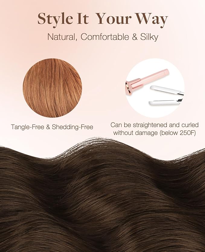 GOO GOO Invisi Edge Tape in Hair Extensions Human Hair, 330 Cinnamon Terra Copper 10pcs injected with 10pcs classical tape ins, 14inch 50g, Virgin Remy Hair, Natural Look