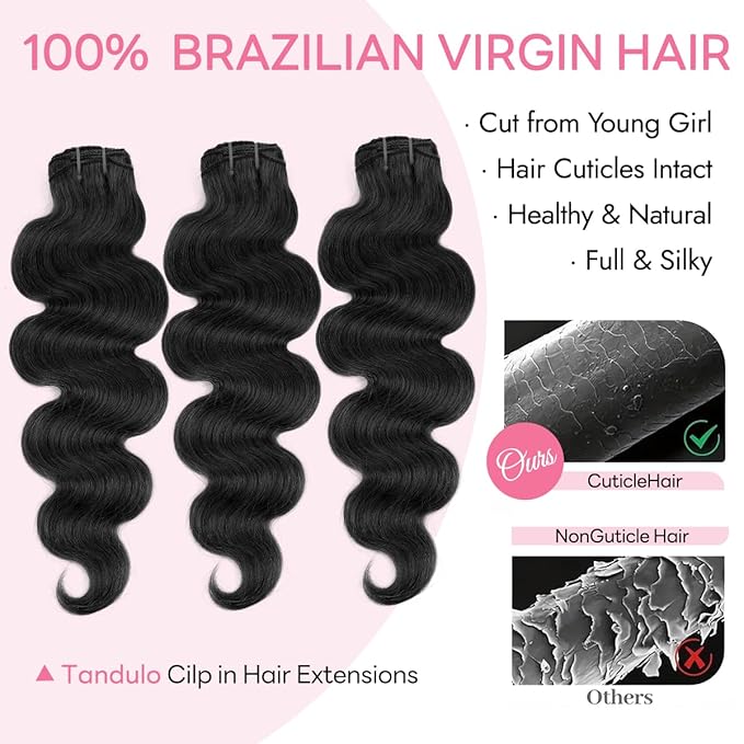Clip in Hair Extensions Real Human Hair Body Wave 1B Natural Black Clip in 100% Brazilian Remy Human Hair Extensions 8pcs Per Set with 18 Clips Double Weft 16 Inch 90g/3.6oz