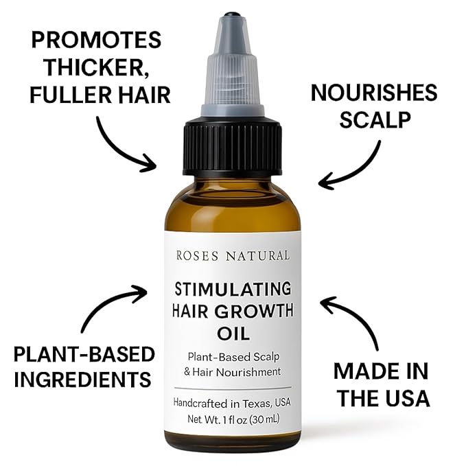 Stimulating Hair Growth Oil – Plant-Based Scalp & Hair Nourishment with Sulfur & Copper – Vegan, Handcrafted in Texas, USA (1 Fl. Oz)