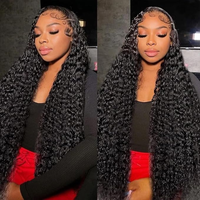 40 Inch 13x6 Deep Wave Lace Front Wigs Human Hair Pre Plucked 250% Density 13x6 HD Transparent Lace Frontal Wigs Human Hair Glueless Deep Curly Human Hair Wigs For Women Natural Color