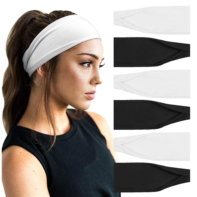 DRESHOW Yoga Sports Headbands for Women Elastic Non-Slip Headbands Workout Running Hair Bands 6 Pack