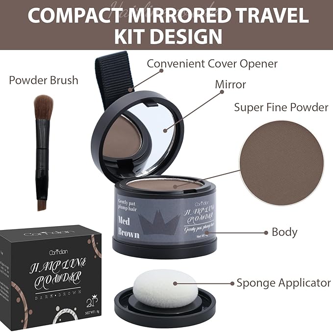 2 Pack Hairline Powder for Women and Men, Used to Root Touch Up Hair Color, Thinning and Gray Hair Coverage and Bald Spots Coverage, Soft Brown