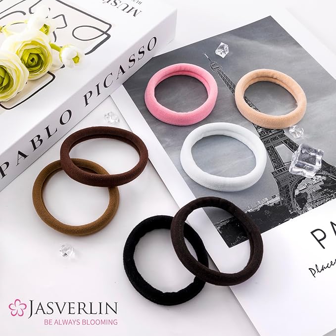 Sandy Blonde Hair Ties for Thick Hair, 2.4 Inch Large Seamless Cotton Ponytail Holders Soft Cloth Stretchy Strong Elastic Bands No Damage Crease 30 Pcs