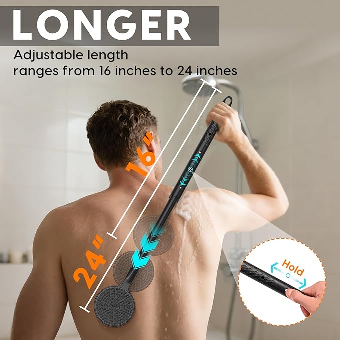Back Scrubber for Shower, 24in Adjustable Handle Body Brush, Double Sided Shower Brush for Shower Exfoliating and Massage Can Produce Rich Foam, Long Handle Back Scrubber for Men （Circular）