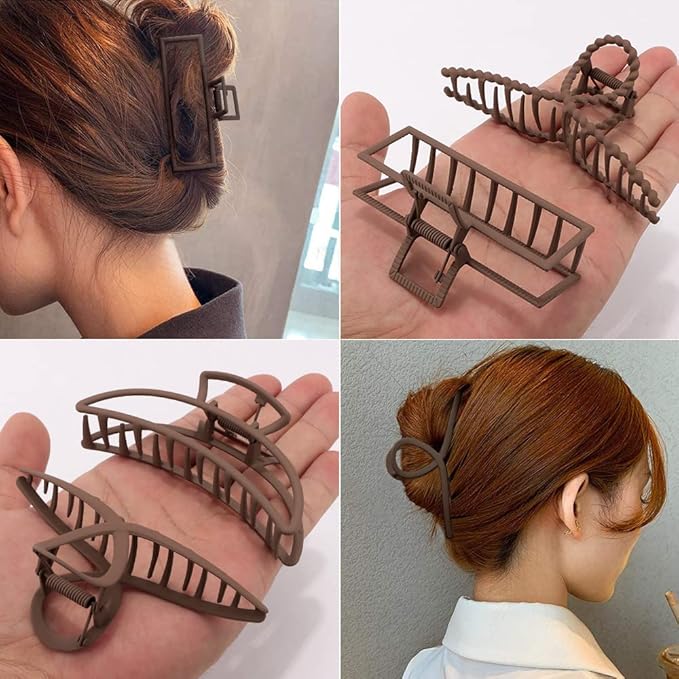 Large Metal Claw Clips for Thick and Long Hair, Butterfly Hair Styling Accessories, Hair Clamps for Women (Dark Coffee)