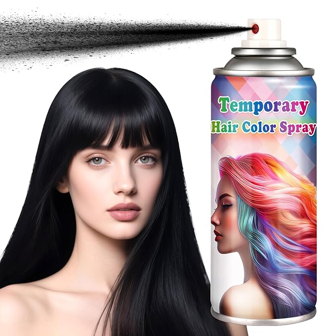 Temporary Hair Color Spray for Women and Kids,One-Time Use Black Temporary Hair Dye,Quick-drying Colored Hair Spray for Halloween,Christmas,Cosplay,120ML (Black）