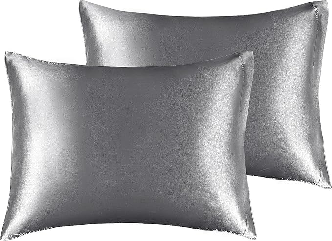BEDELITE Satin Pillowcase for Hair and Skin, Super Soft and Cooling Similar to Silk Pillow Cases 2 Pack with Envelope Closure, Gift for Women Men(13"x18" Toddler Size, Dark Grey)