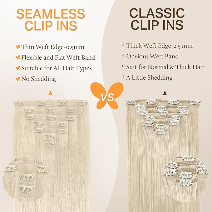 DOORES Hair Extensions Real Human Hair, Platinum Blonde 12 Inch 7pcs 80g, Seamless Clip in Extensions Remy Straight Hair Extensions Clip Invisi Edge Weft