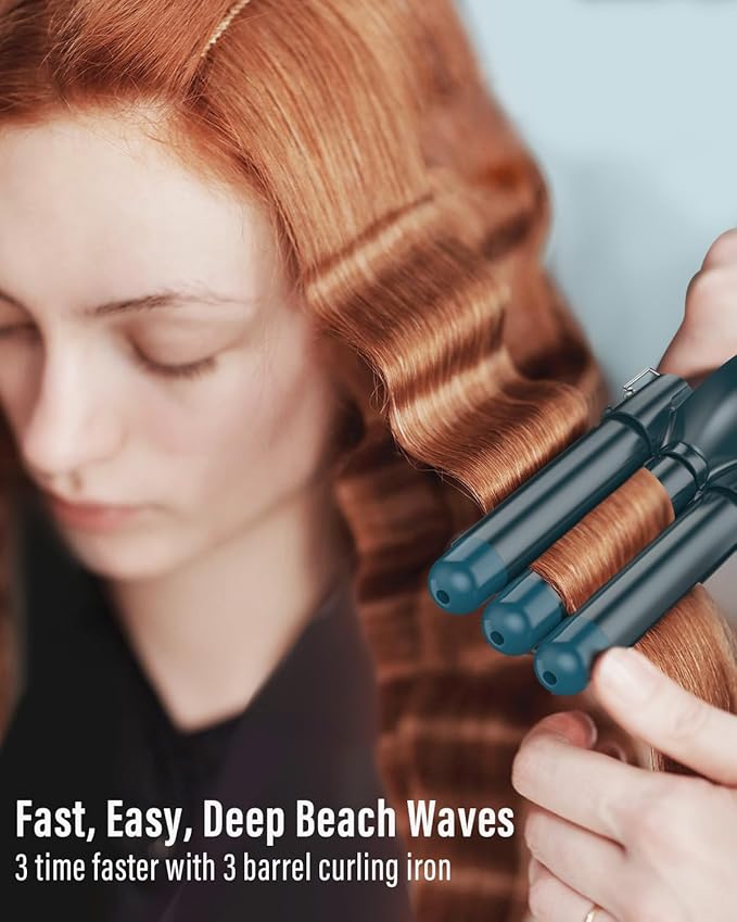 Waver Curling Iron Wand - BESTOPE PRO 5 in 1 Curling Wand Set with 3 Barrel Hair Crimper for Women, Fast Heating Crimper Wand Curler in All Hair Type - Green