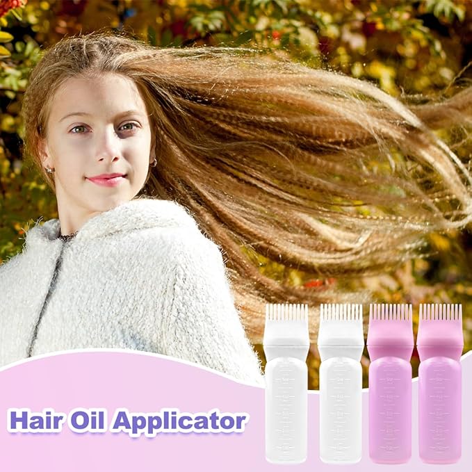 ELANE 4 Pack Hair Oiler Comb Bottle,Root Comb Applicator Bottle for Hair Oil Scalp Hair Oiling Applicator(2Pink+2White)