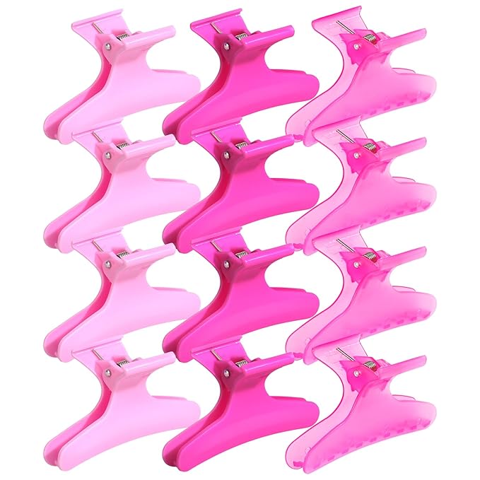 Ondder Pink Butterfly Hair Claw Clips for Styling and Sectioning - Makeup Hair Clamp Clips for Women and Girls