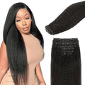 Lashey Hair Extensions Clip in Hair Extensions 100% Real Human Hair Kinky Straight Invisi Edge Seamless Clip in Extensions 110g Natural Black 16 Inch Human Hair for Black Women