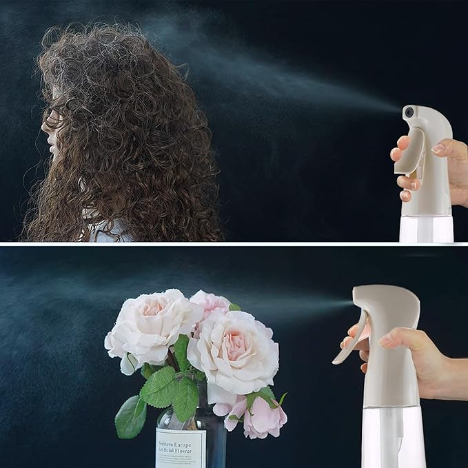 TANSHINE Continuous Spray Bottle for Hair,Ultra Fine Mist Water Hair Spray Bottles,Mister Spray Bottle,Refillable Plastic Sprayer for Hairstyling,Cleaning,Alcohol,Plants, Salons,6.8oz/200ml,Beige