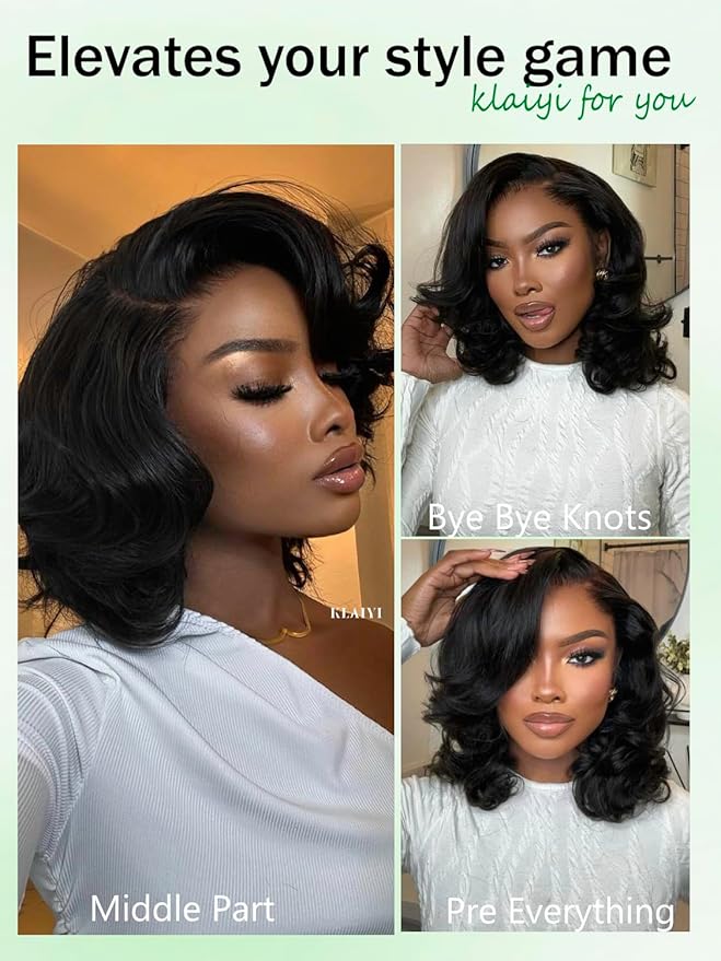 KLAIYI Light Yaki Straight Bob Loose Wave Pre Everything 13x4 Lace Front Wigs Human Hair Precut Lace Pre Plucked Bleached Glueless Wear and Go Wigs for Women Bye Bye Knots Wig Beginner Friendly 14Inch