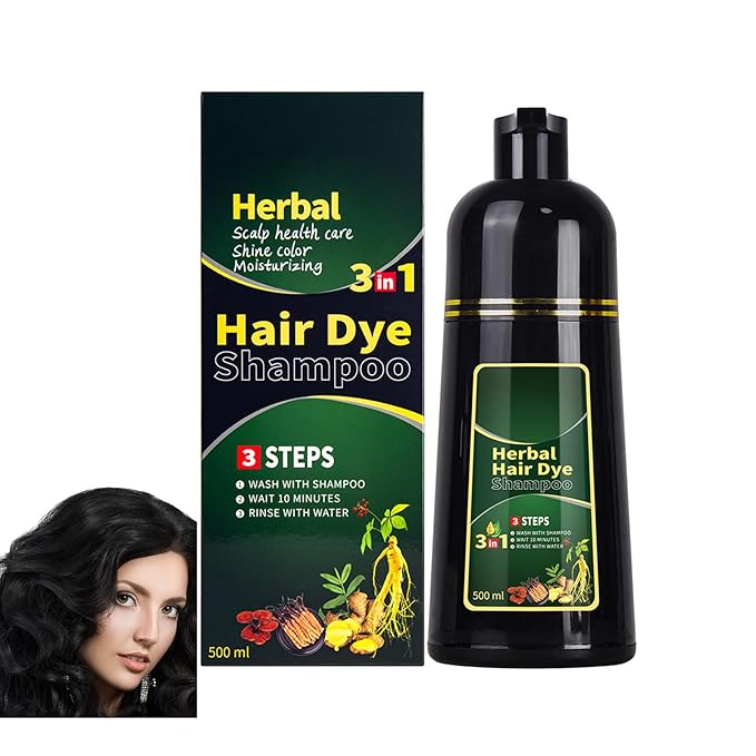 Black Hair Dye Shampoo 3 in 1 Herbal Natural Dye Cover Gray, for Women/Men Hair Color for Grey Coverage (Black)