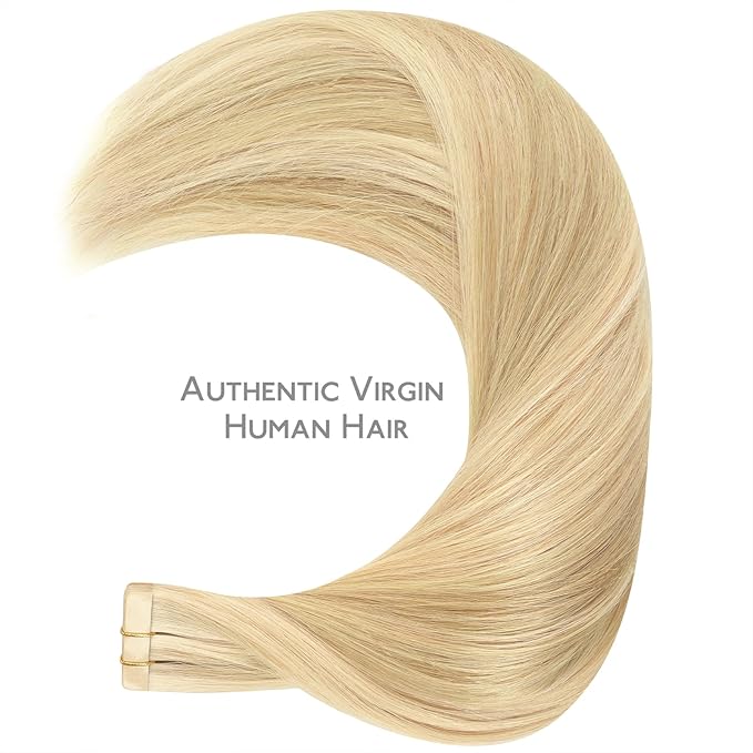 WENNALIFE Tape in Hair Extensions Human Hair Light Blonde Highlighted Golden Blonde Tape in Extensions, 10pcs 30g 24 inch Remy Invisible Tape Ins Straight Soft Real Human Hair Tape in Extensions